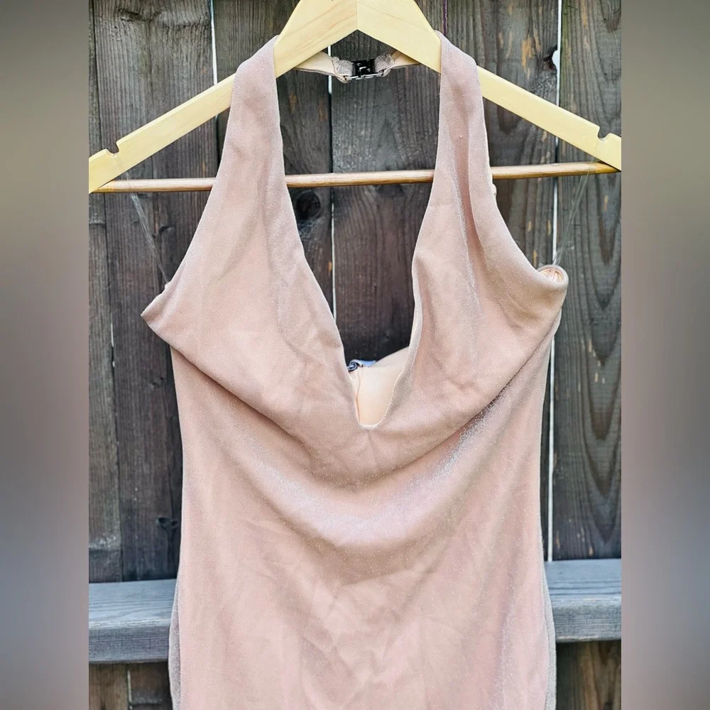 OH POLLY Plunge Neck Halter MIDI Dress In Rose Gold NWT - Picture 4 of 16